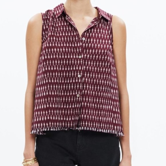 Madewell Tops - Madewell Ikat Fringe Sleeveless Button Down Blouse